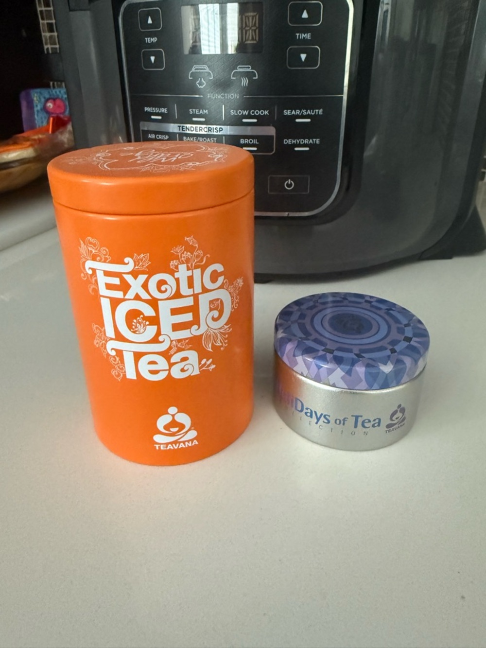 Teavana Two Empty Tin Containers Orange Blue